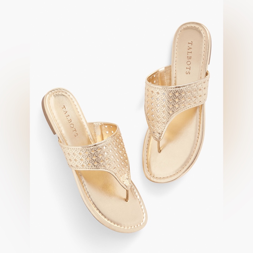 🌟 Talbots 🌟 EUC 🌟Gold Metallic Gigi Thong Slides 🌟 Size 9